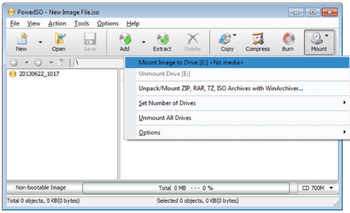 PowerISO Mount ISO via het hoofdprogramma