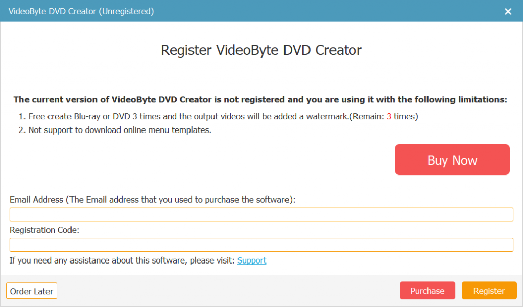 DVD Creator Registreren