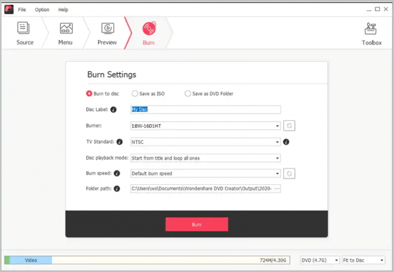 Configuraciones de grabación preestablecidas antes de grabar MKV en Blu-ray