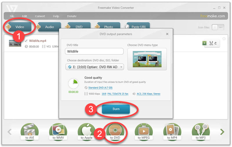 Masterizza DVD in MP4 con Freemake