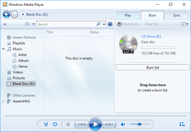 Masterizza MP4 su DVD in Windows Media Player