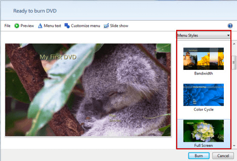 Customize Menu on Windows DVD Maker