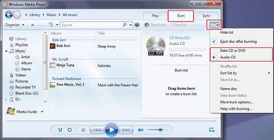 Windows Media Player DVD Burner