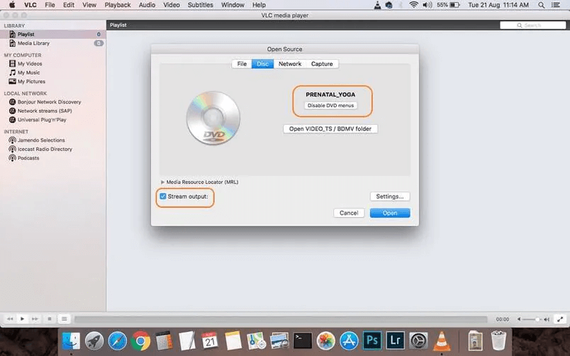 Disco aperto VLC per Mac