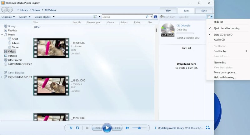 Grabar un DVD en Windows Media Player