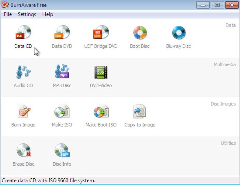 Interfaz de software libre de Burnaware