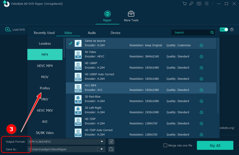 選擇 DVD 輸出格式