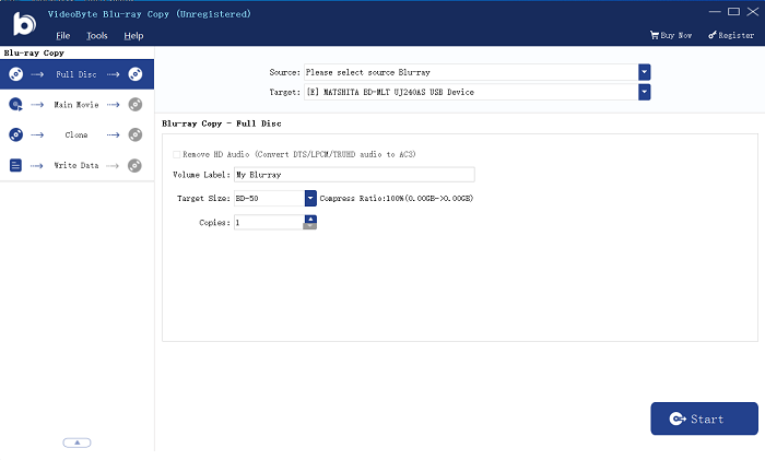 VideoByte Blu-ray Copy-hoofdinterface