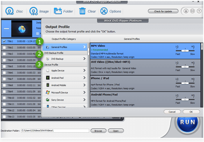 Seleccione formato y calidad para copiar DVD en WinX DVD Ripper