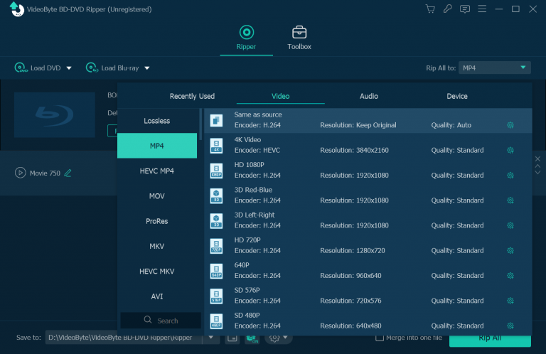 Seleziona il formato di output